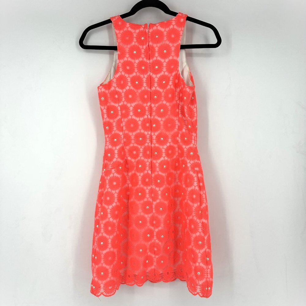 Lilly Pulitzer Pearl Sheath Dress Fluorescent Fiesta Pink Pinwheel Organza 2 - Picture 5 of 10